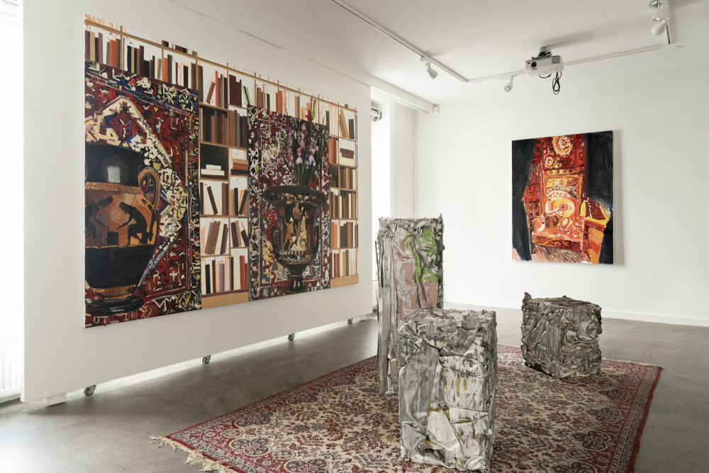 Installation view from the exhibition “Duerne fra Rom (The Pigeons of Rome)” by Erik A. Frandsen at Hans Alf Gallery