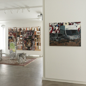 Installation view from the exhibition “Duerne fra Rom (The Pigeons of Rome)” by Erik A. Frandsen at Hans Alf Gallery