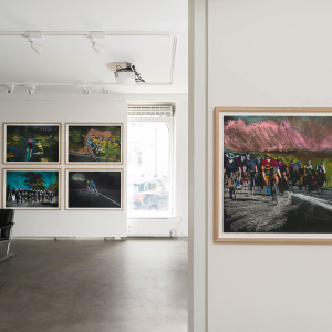 Installation view of the 2022 exhibition "Bicycle Drawings" by Erik A. Frandsen at Hans Alf Gallery