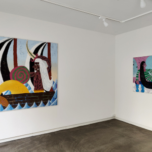 Installation view of the 2022 exhibition "Bedtime Stories" by Ralf Kokke at Hans Alf Gallery